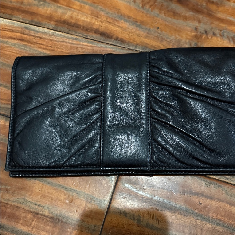 GOLDENBLEU Black Leather Clutch Purse Vintage